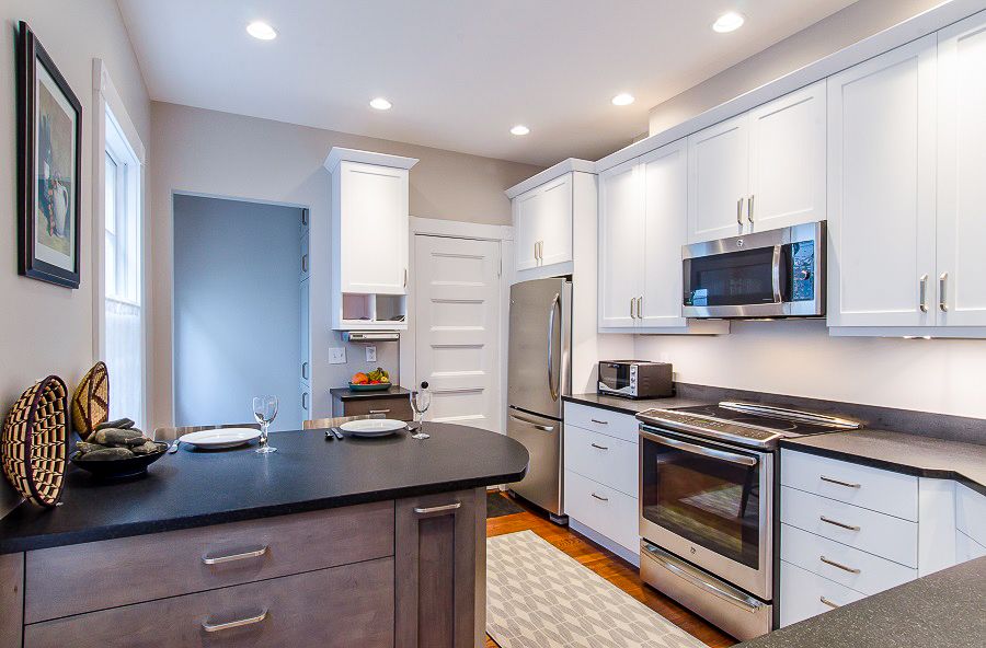 White kitchen cabinets and countertops