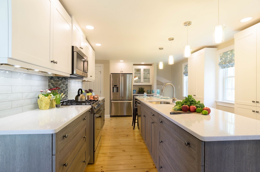 White Shaker Kitchen With Wood Cabinets Lexington Ma Blog