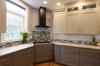 This stove is tucked away in a corner allowing the cook to have their own space while prepping food.