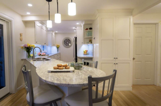 Double your storage with gorgeous shaker white cabinets
