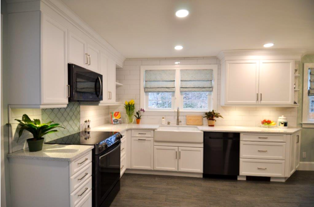  A new white kitchen remodel with green accents