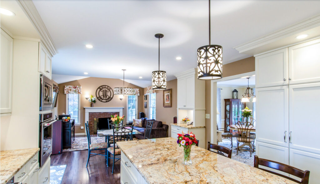 Large White Kitchen with Island, Wet Bar, and Pantry in Lexington Ma