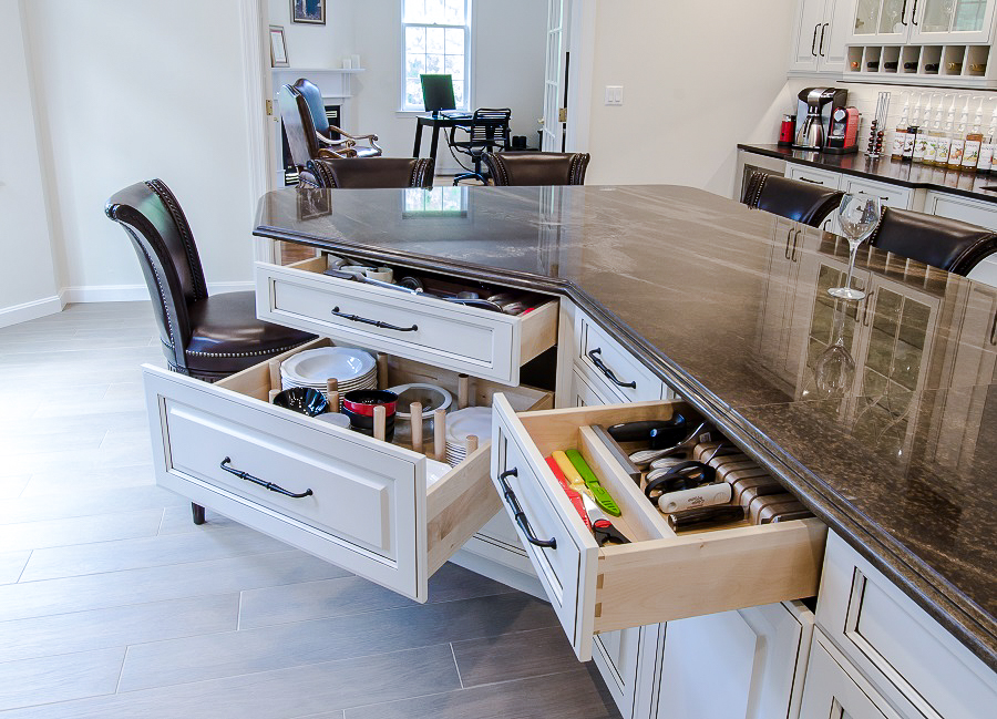 Cabinets can be customized to store dishes, knives, utensils and more. 